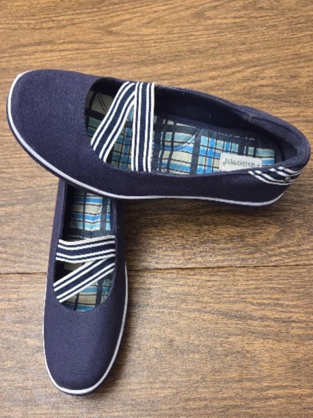 GRASSHOPPERS Nautical Denim Uppers w/Striped Elastic Band - Sz 7.5N